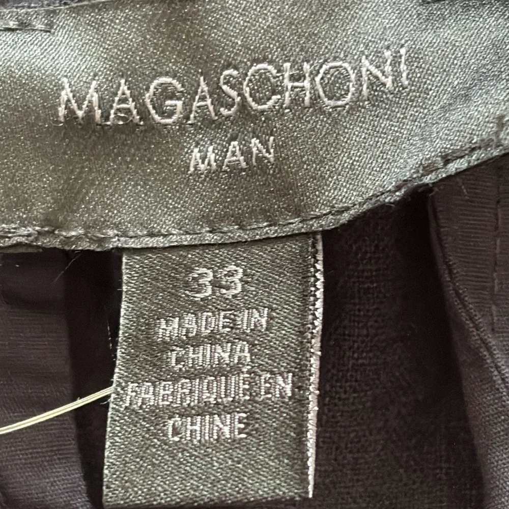 Magaschoni Man Linen Blend Palm‎ Printed Shorts Flat Front Navy White Size 33